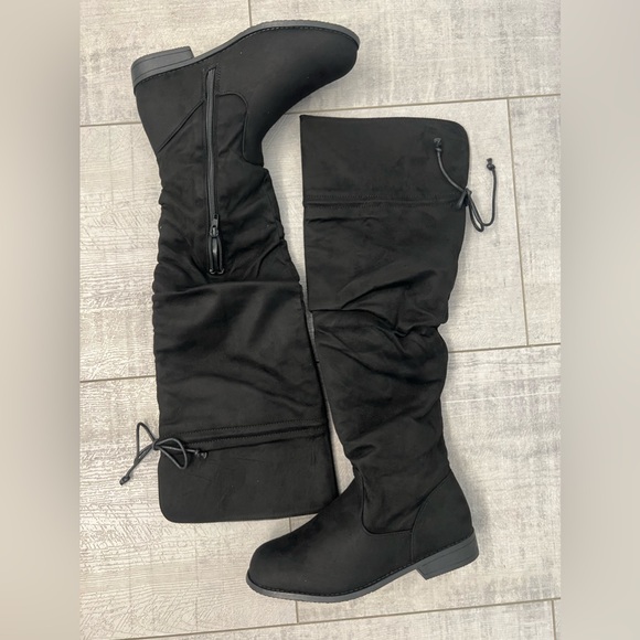 FABKIDS Black Suede Knee High Boots Girls Youth Size 7 NEW - Picture 4 of 7